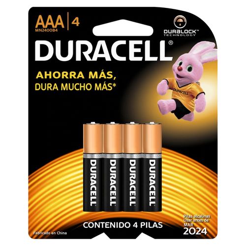 Batería Duracell Alcalina AAA - 4 Unidades