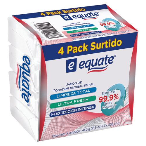 Jabón de tocador Equate antibacterial surtido 4 pack - 440 g