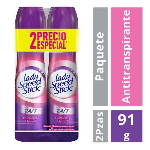 Desodorante Antitranspirante Lady Speed Stick 24/7 Powder Fresh Aerosol 91 g 2 Pack