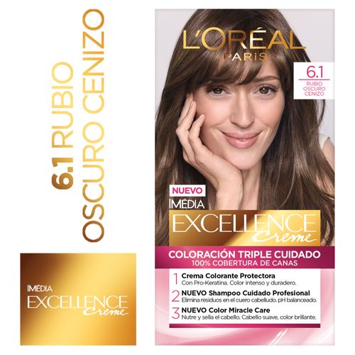 Tinte para el cabello Permanente L'Oréal Paris Excellence Creme Tono 6.1 rubio oscuro cenizo