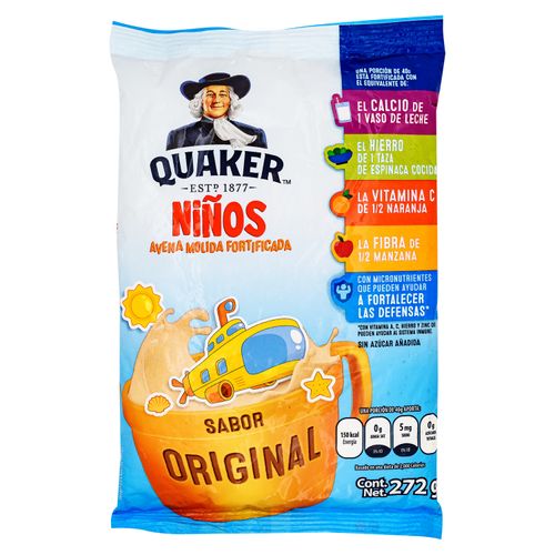 Avena Molida Marca Quaker Niños Sabor Original  - 272gr