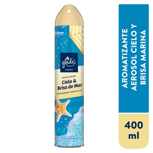 Aromatizante marca Glade Aerosol Cielo y Brisa Marina -400ml