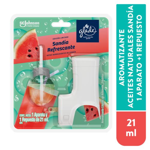 Aromatizante marca Glade aceites naturales Sandía 1 aparato + 1 repuesto -21 ml