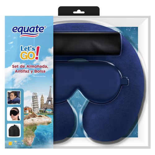 Almohada, Antifaz Y Bolsa Marca Equate Para Viaje Set - 3Uds