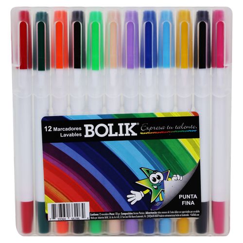 Marcadores Bolik lavables punta fina - 12 Uds