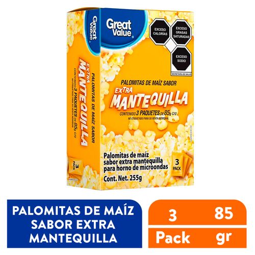 Palomitas Great Value de maiz sabor extramantequilla para microonda 3 pack - 255 g