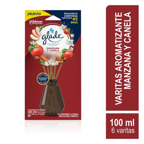 Aromatizante Glade Varitas Manzana Canela Frasco con 100 ml y 6 Varitas