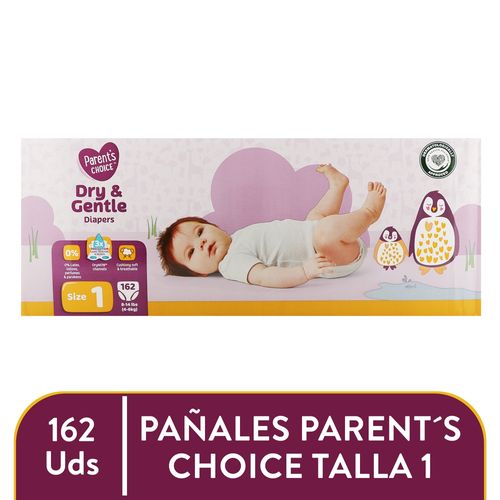 Pañales Parent's Choice Dry and Gentle T1 - 162 Unidades