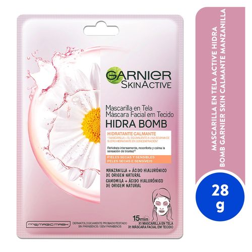 Mascarilla En Tela Active Hidra Bomb Garnier Skin -  Calmante Manzanilla  - 1 Pza - 28 g