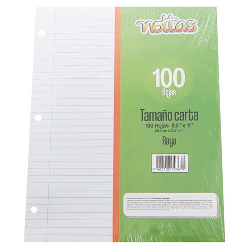 Hojas Nottas de papel bond rayadas - 100 hojas