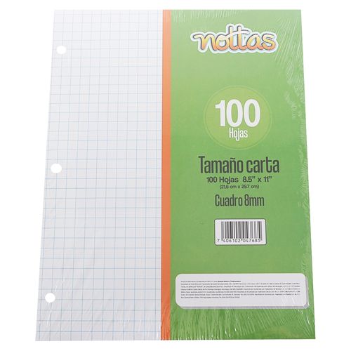 Hojas Nottas de papel bond con cuadros - 100 hojas