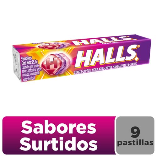 Barra Caramelo Halls 9S Sabor Fruit Mix - 25.2g