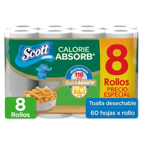Toalla de Papel Scott Calorie Absorb 8 Rollos 60 Hojas