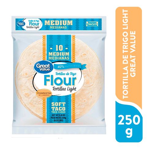 Tortillas Great Value De Harina Medianas Light 10 Uds - 250 g