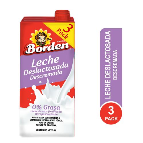 Leche Borden Deslactosada Descremada 3 Pack - 3000 ml