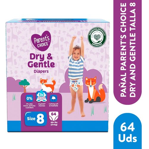 Pañales Parent's Choice Dry and Gentle Talla 8 - 64 Unidades