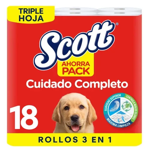 Papel Higiénico Scott Cuidado Completo Triple Hoja - 18 Rollos