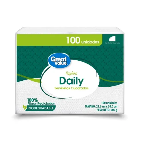 Servilletas Great Value Cuadradas - 100 Unidades
