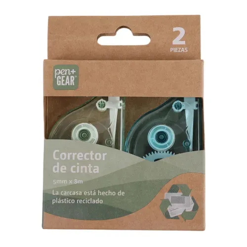 Corrector Pen + Gear de cinta elaborado de plástico reciclado - 2 pzas