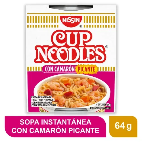 Sopa instantánea Nissin camarón picante vaso - 64 g