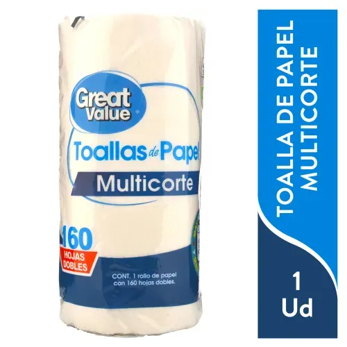Toalla Great Value para cocina 160 hojas multicorte - 1 Ud