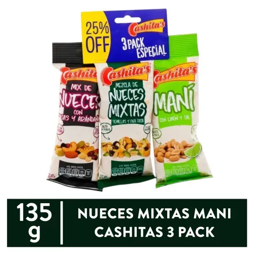 Nueces Mixtas Mani Cashitas 3 Pack 135gr